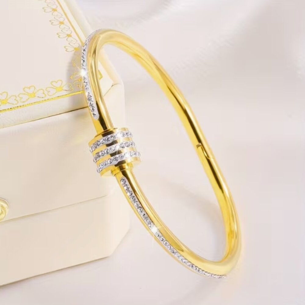 5pcs Set Elegant & Fashionable18k Gold Plated Stainless Steel Bracelet - Picture 8 of 10